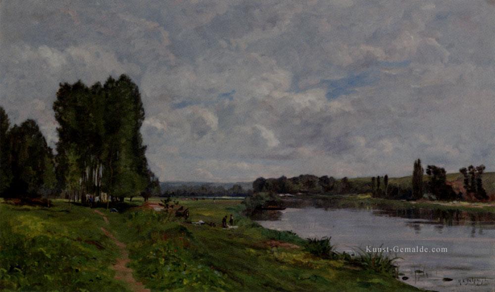 Washerwoman am Flussufer Szenen Hippolyte Camille Delpy Landschaften Ölgemälde